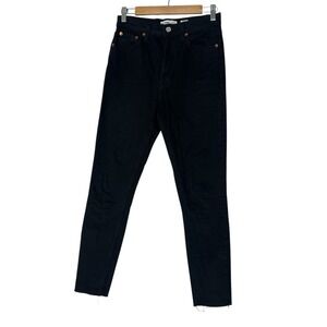 RE/DONE Jeans Womens 28 Black Originals High Rise Ankle Crop‎ Button Fly Grunge